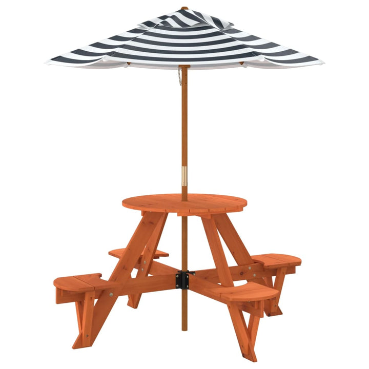 Masă Picnic Pentru 4 Copii Cu Umbrelă, Rotundă, Lemn Masiv Brad