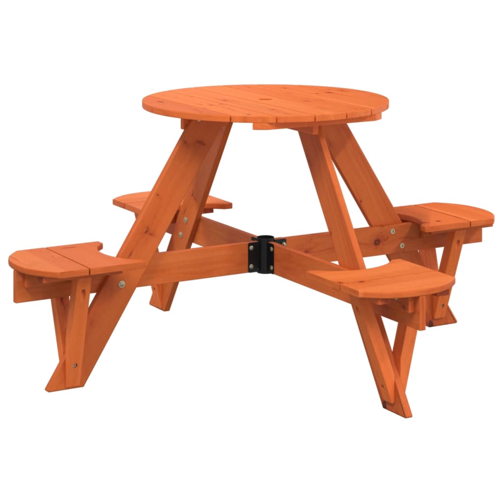 Masă Picnic Pentru 4 Copii Cu Umbrelă, Rotundă, Lemn Masiv Brad