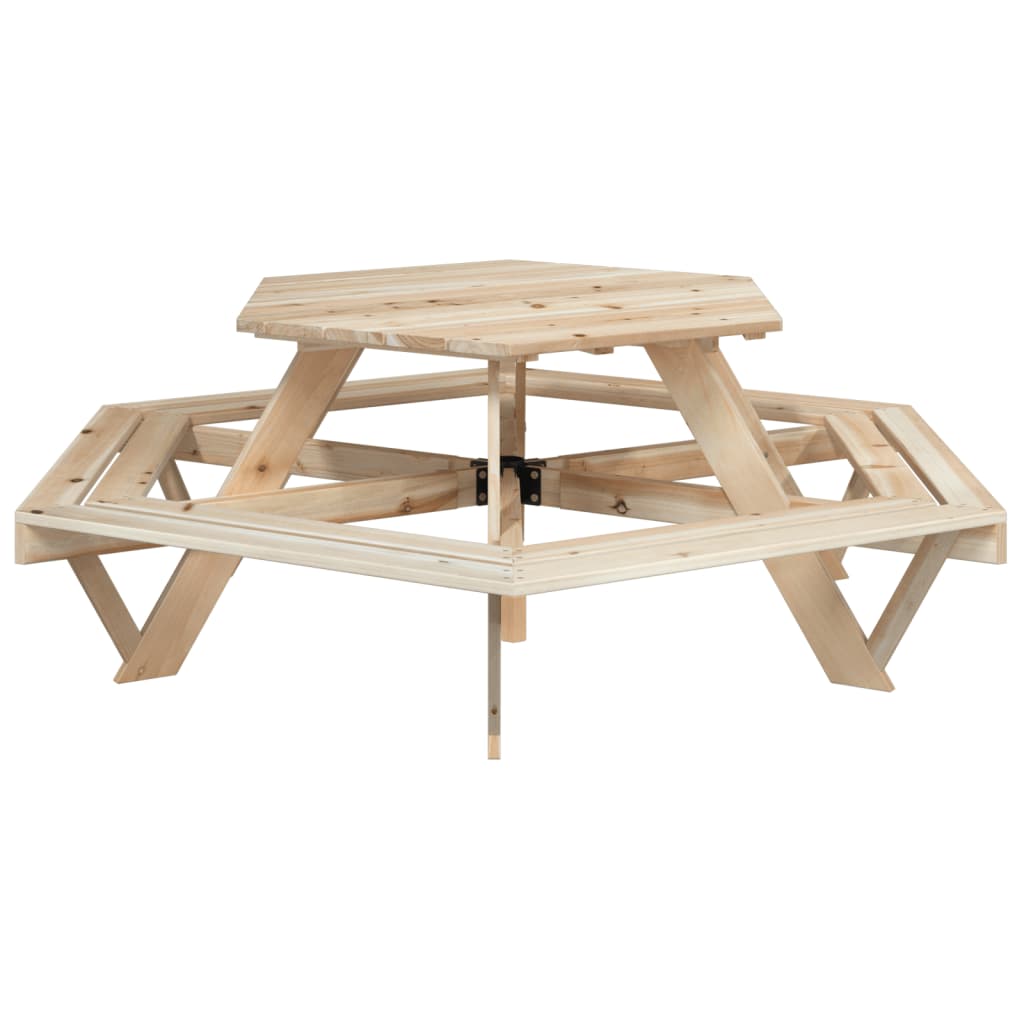 Masă Picnic Pentru 6 Copii Cu Umbrelă, Hexagon, Lemn Masiv Brad