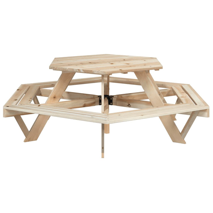 Masă Picnic Pentru 6 Copii Cu Umbrelă, Hexagon, Lemn Masiv Brad