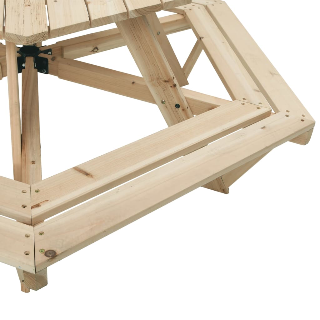 Masă Picnic Pentru 6 Copii Cu Umbrelă, Hexagon, Lemn Masiv Brad