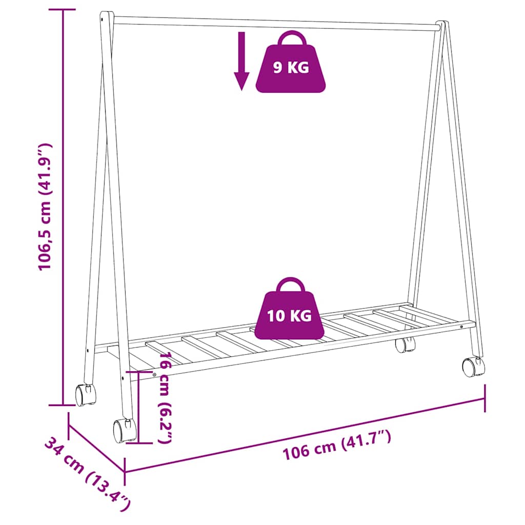 Suport Pentru Haine Cu Rafturi Și Roți 106X34X106,5 Cm