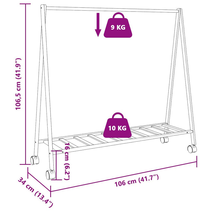 Suport Pentru Haine Cu Rafturi Și Roți 106X34X106,5 Cm