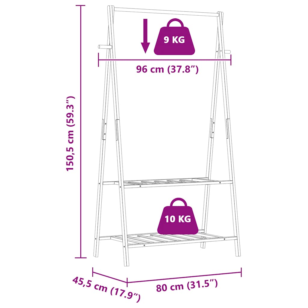 Cuier Pentru Haine Cu Rafturi, 96X45,5X150,5 Cm,