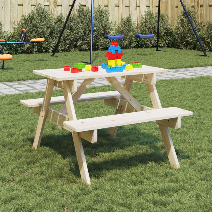 Masă De Picnic Pentru 4 Copii, Cu Umbrelă, Lemn Masiv Brad