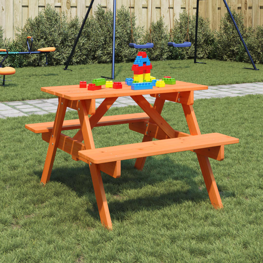 Masă De Picnic Pentru 4 Copii, Cu Umbrelă, Lemn Masiv Brad