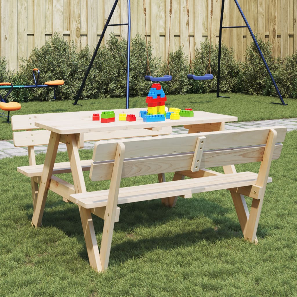 Masă De Picnic Pentru 4 Copii, Cu Umbrelă, Lemn Masiv Brad