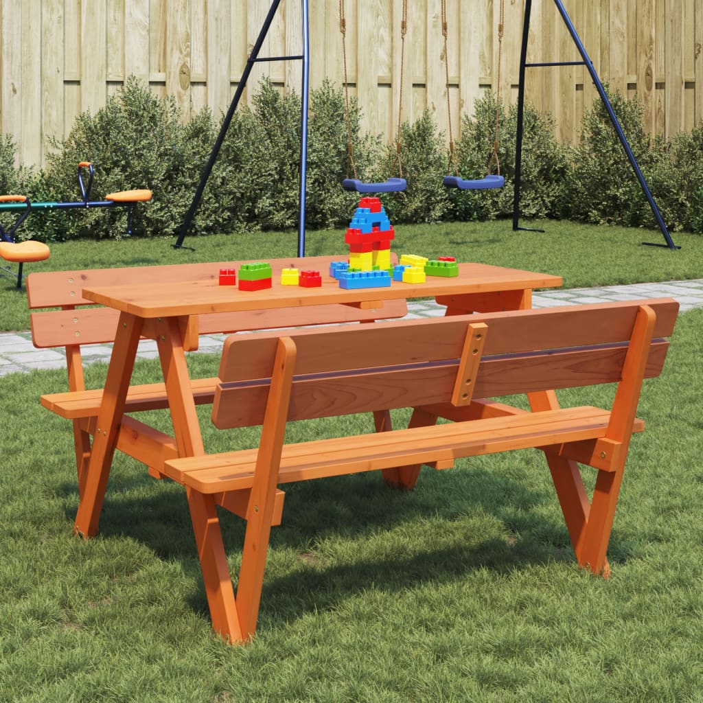 Masă De Picnic Pentru 4 Copii, Cu Umbrelă, Lemn Masiv Brad