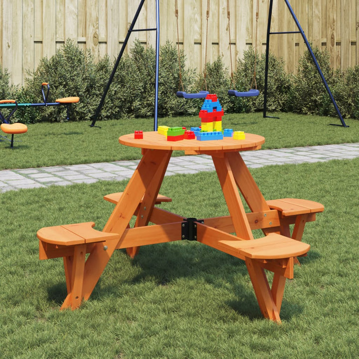 Masă Picnic Pentru 4 Copii Cu Umbrelă, Rotundă, Lemn Masiv Brad