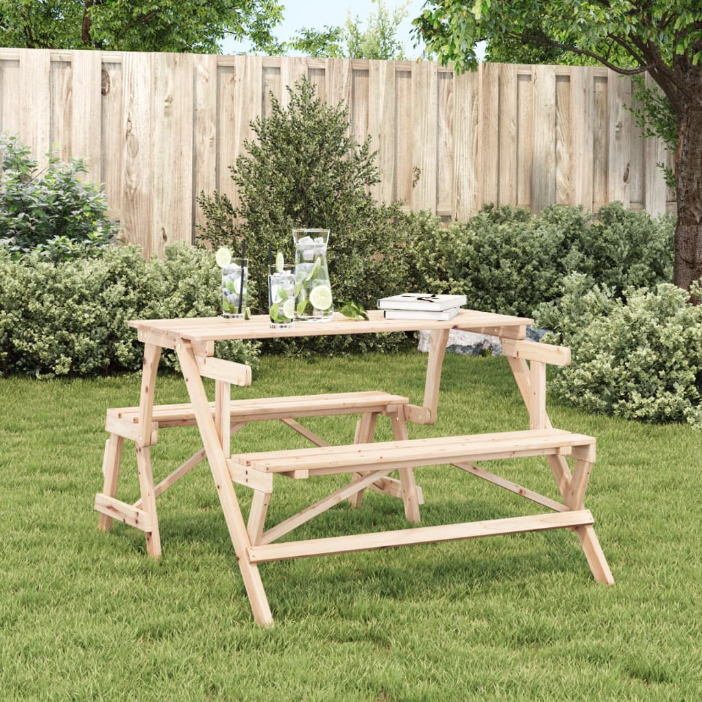 Masă De Picnic Cu Bănci, Lemn Masiv Brad, Convertibilă 2 În 1