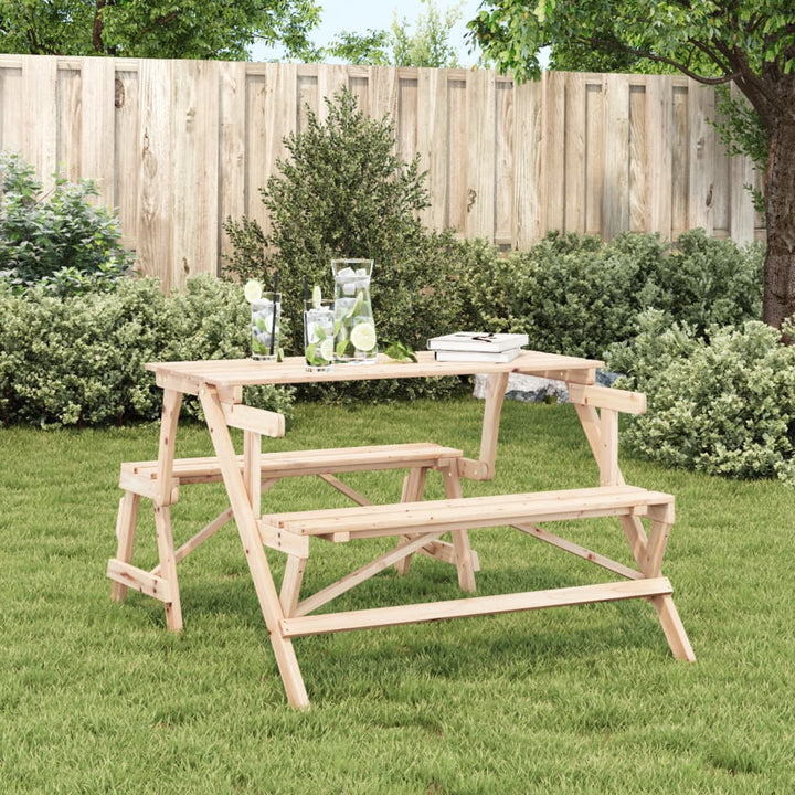Masă De Picnic Cu Bănci, Lemn Masiv Brad, Convertibilă 2 În 1