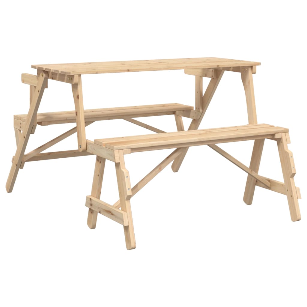 Masă De Picnic Cu Bănci, Lemn Masiv Brad, Convertibilă 2 În 1