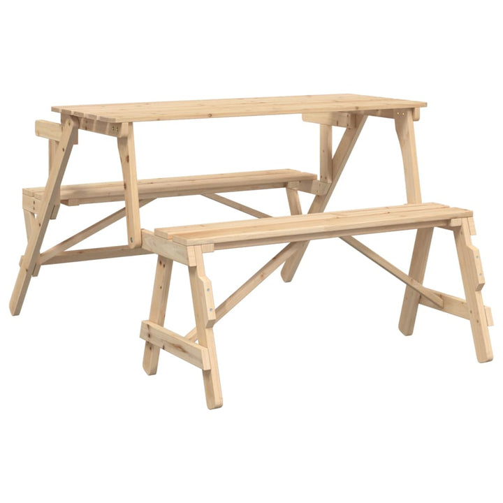 Masă De Picnic Cu Bănci, Lemn Masiv Brad, Convertibilă 2 În 1
