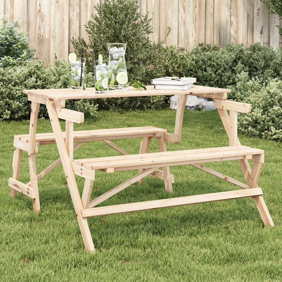 Masă De Picnic Cu Bănci, Lemn Masiv Brad, Convertibilă 2 În 1
