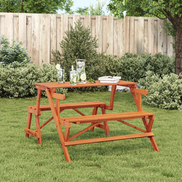 Masă De Picnic Cu Bănci, Lemn Masiv Brad, Convertibilă 2 În 1