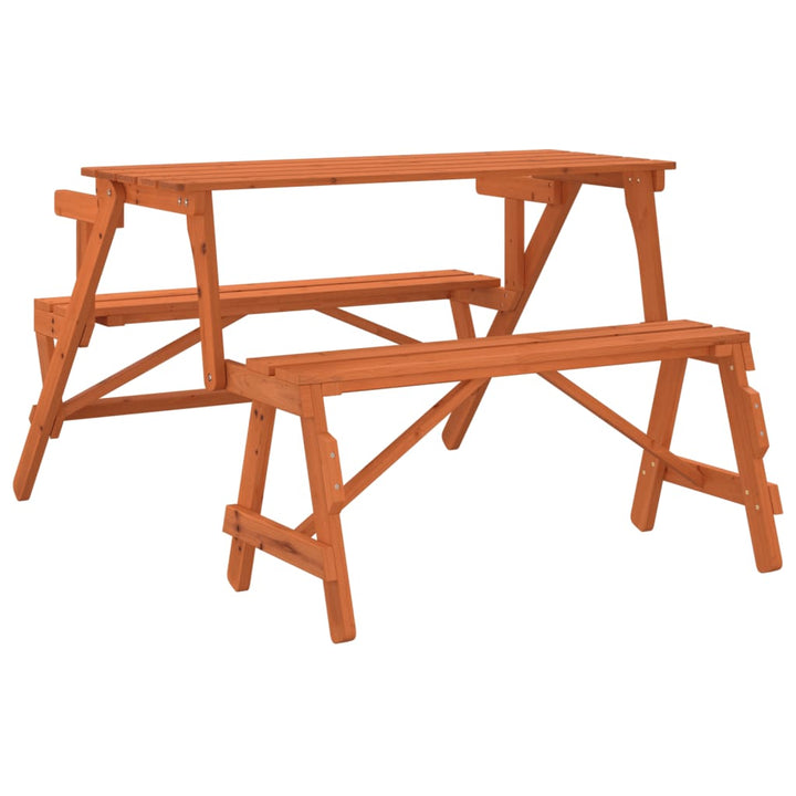 Masă De Picnic Cu Bănci, Lemn Masiv Brad, Convertibilă 2 În 1