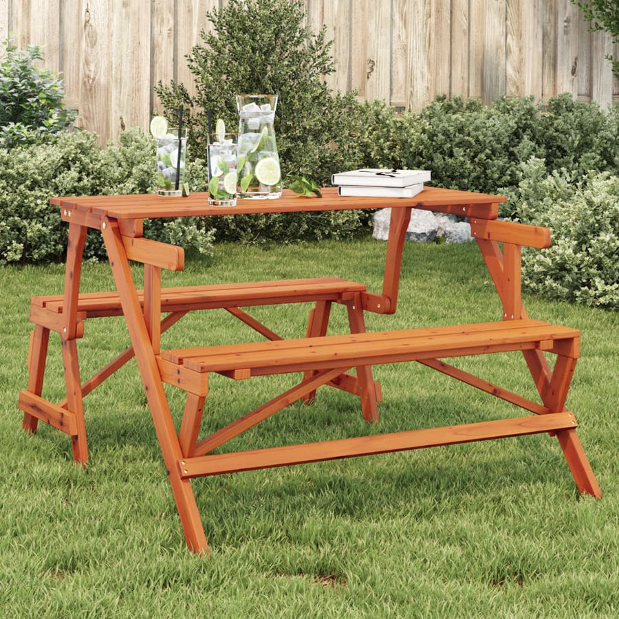 Masă De Picnic Cu Bănci, Lemn Masiv Brad, Convertibilă 2 În 1