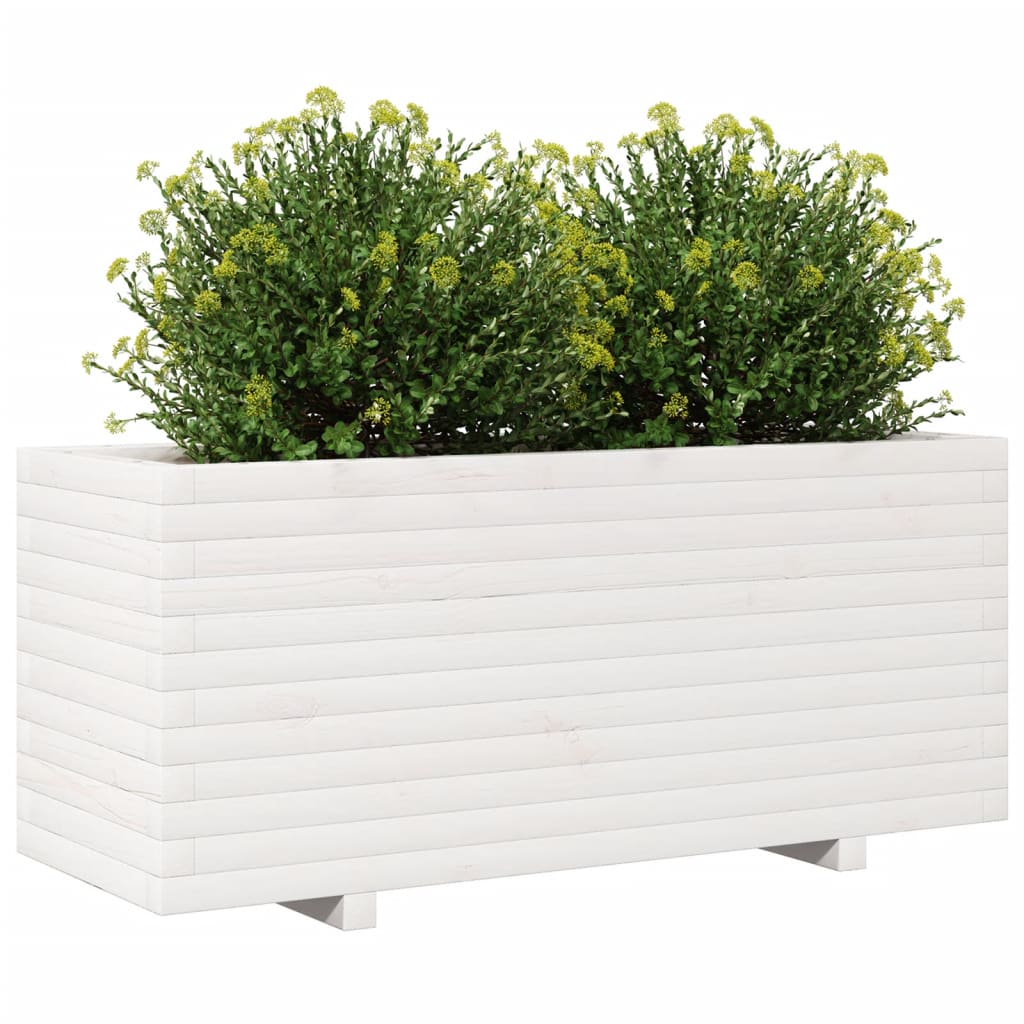 Jardinieră De Grădină, Alb, 110X40X49,5 Cm, Lemn Masiv De Pin