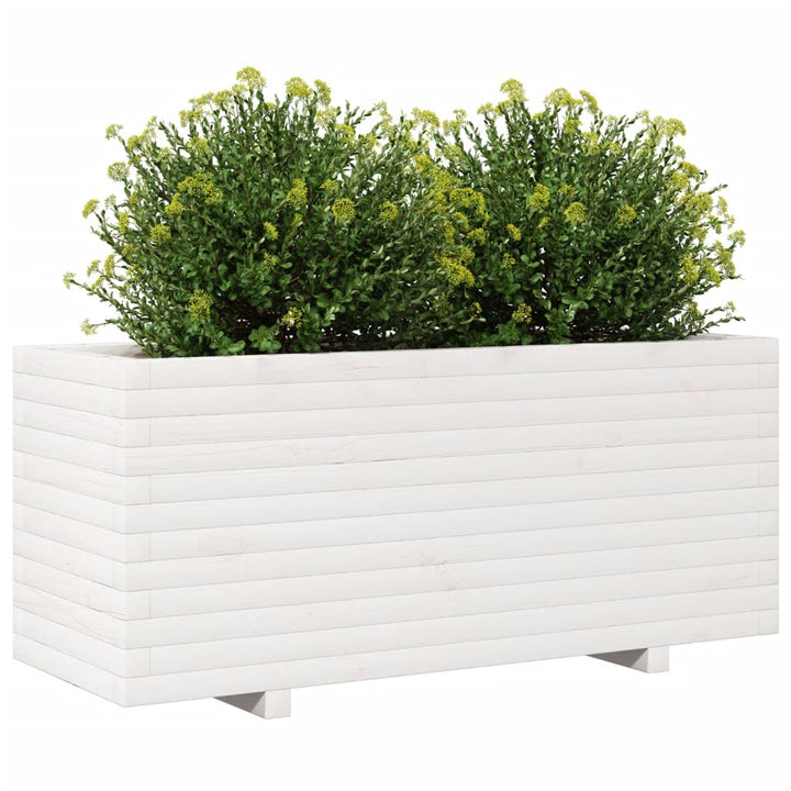 Jardinieră De Grădină, Alb, 110X40X49,5 Cm, Lemn Masiv De Pin