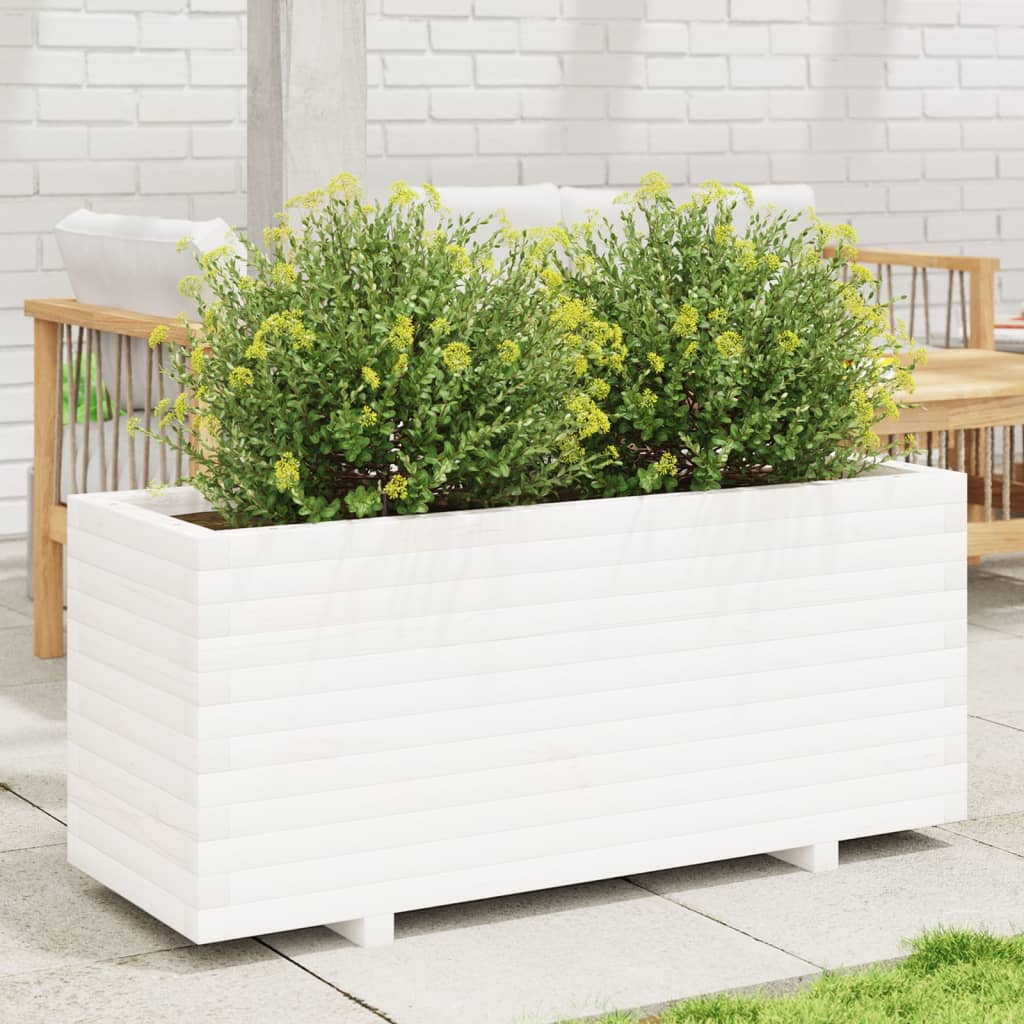Jardinieră De Grădină, Alb, 110X40X49,5 Cm, Lemn Masiv De Pin