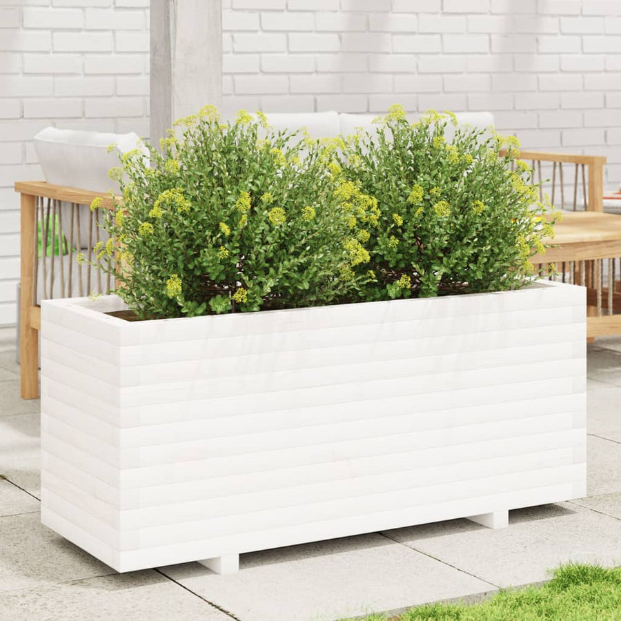 Jardinieră De Grădină, Alb, 110X40X49,5 Cm, Lemn Masiv De Pin