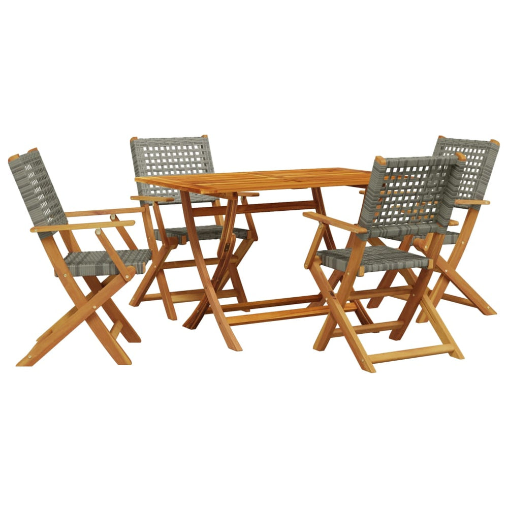 Set Mobilier Grădină, 5 Piese, , Poliratan Și Lemn Masiv