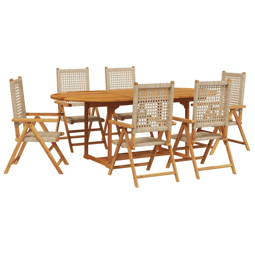 Set Mobilier De Grădină, 7 Piese, , Poliratan Și Lemn Masiv