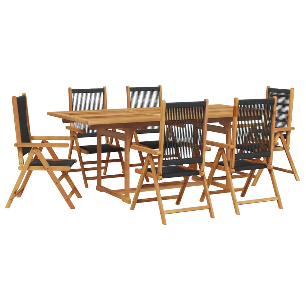 Set Mobilier De Grădină 7 Piese Polipropilenă Neagră/Lemn Masiv