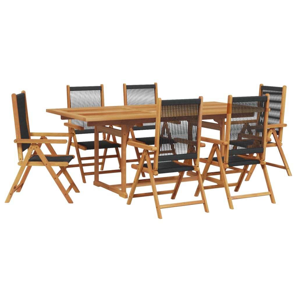 Set Mobilier De Grădină 7 Piese Polipropilenă Neagră/Lemn Masiv
