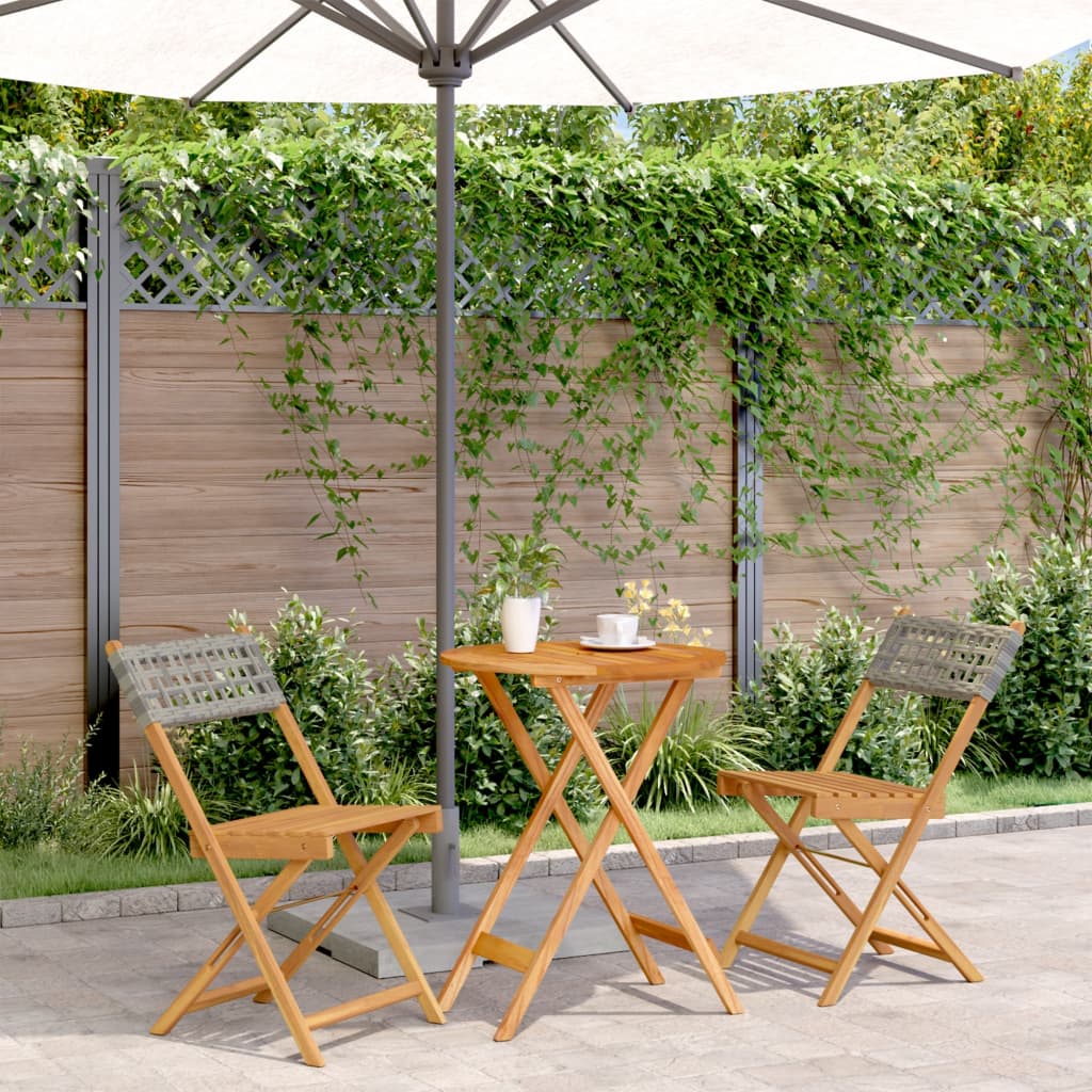 Set Mobilier Bistro, 3 Piese, Poliratan /Lemn Masiv