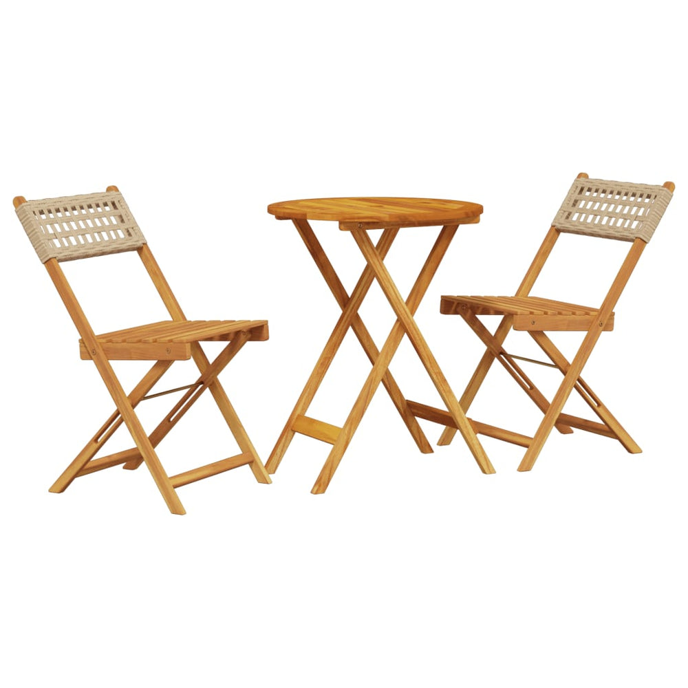 Set Mobilier Bistro, 3 Piese, Poliratan /Lemn Masiv