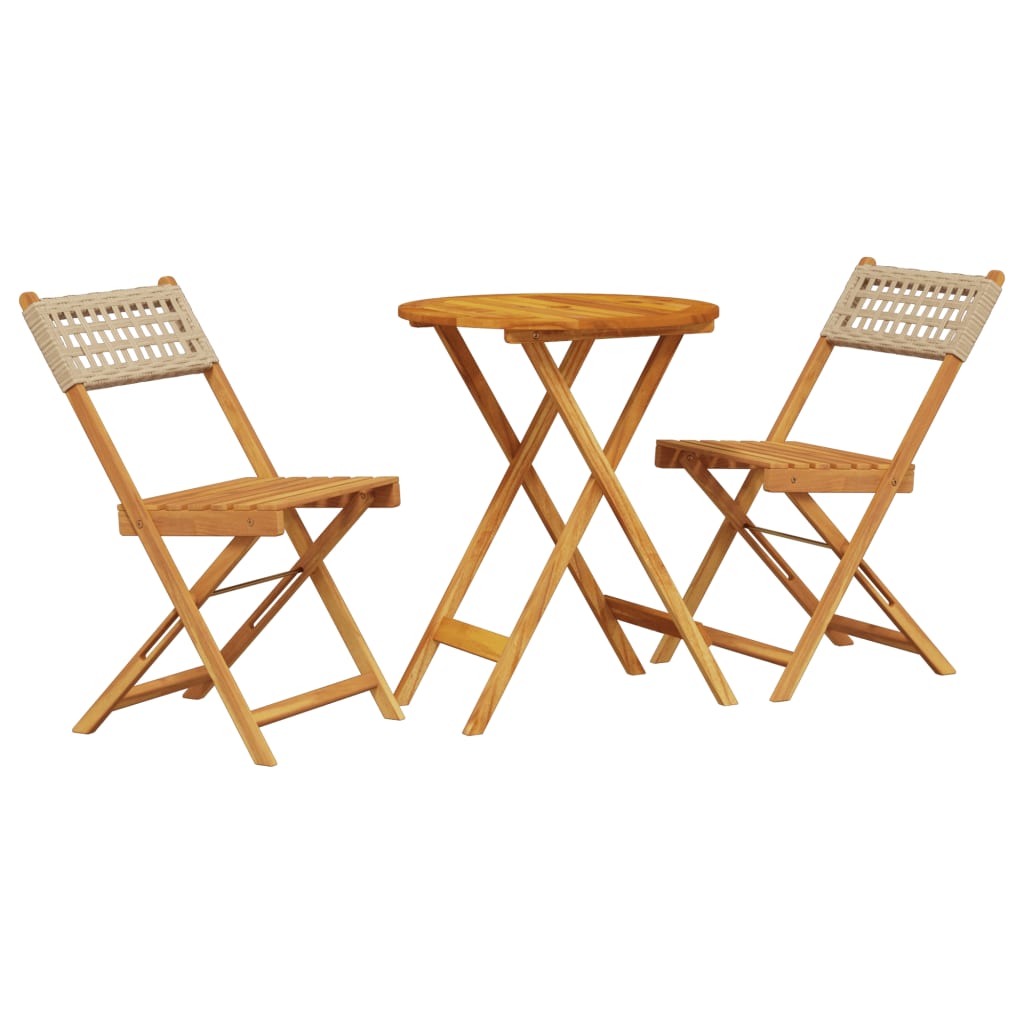 Set Mobilier Bistro, 3 Piese, Poliratan /Lemn Masiv