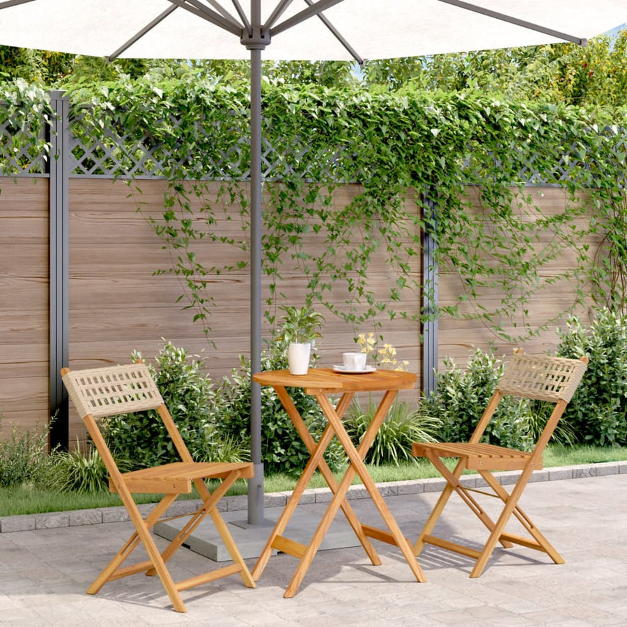 Set Mobilier Bistro, 3 Piese, Poliratan /Lemn Masiv