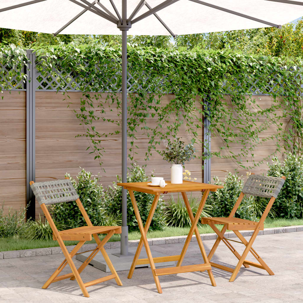 Set Mobilier Bistro, 3 Piese, Poliratan /Lemn Masiv