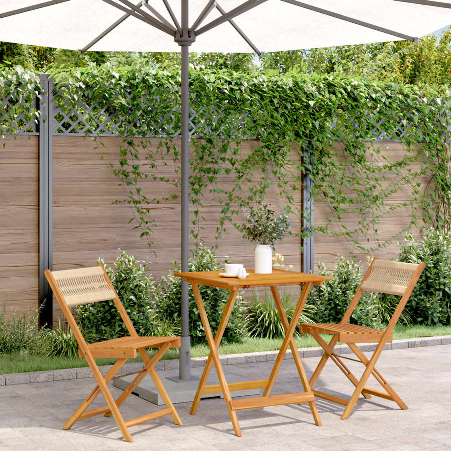 Set Mobilier Bistro, 3 Piese, , Polipropilenă Și Lemn Masiv