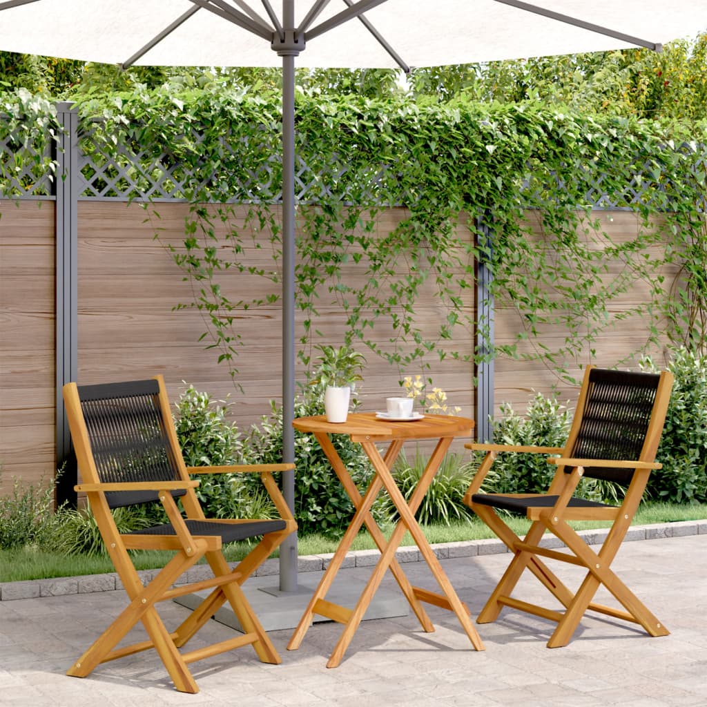 Set Mobilier Bistro, 3 Piese, , Polipropilenă Și Lemn Masiv
