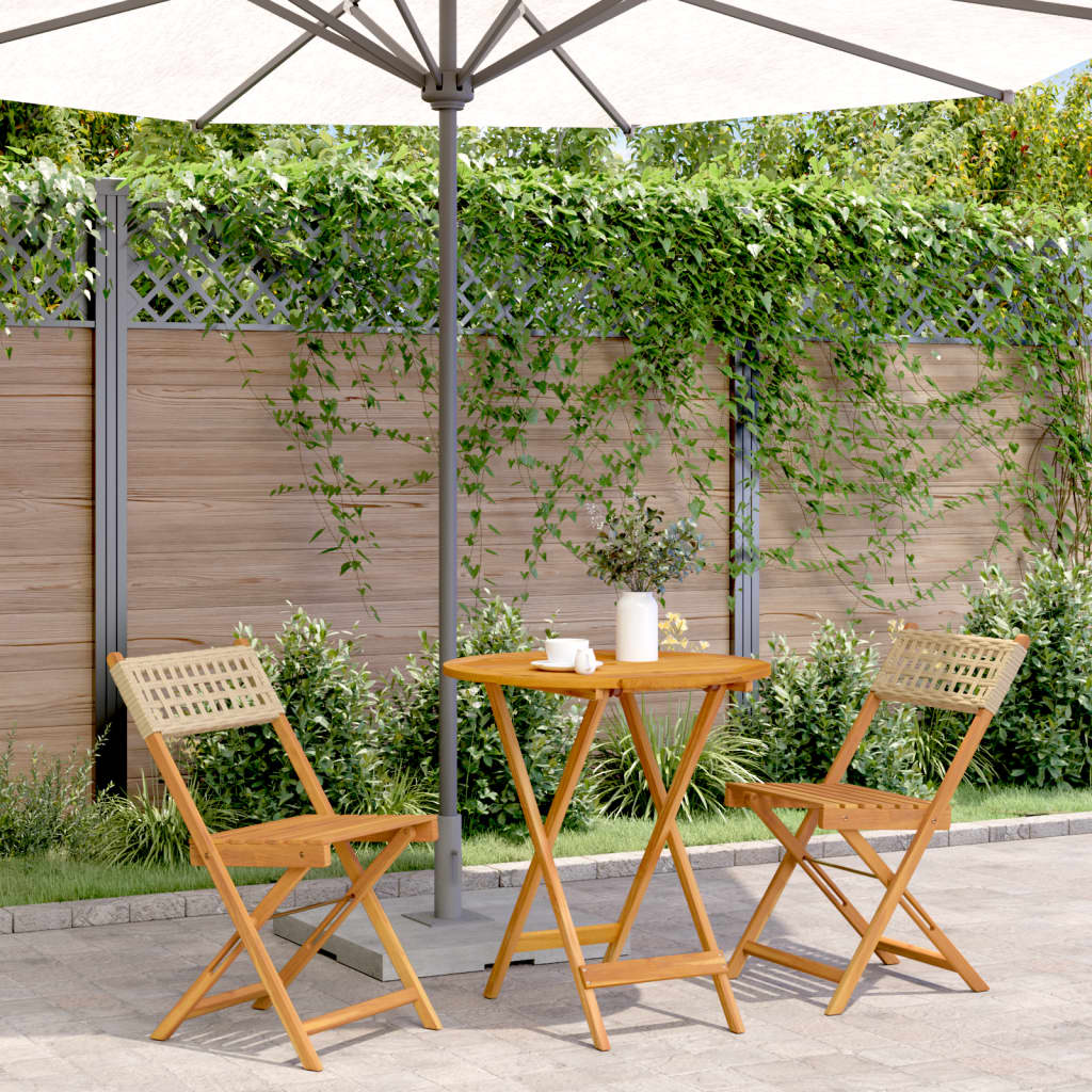 Set Mobilier Bistro, 3 Piese, Poliratan /Lemn Masiv