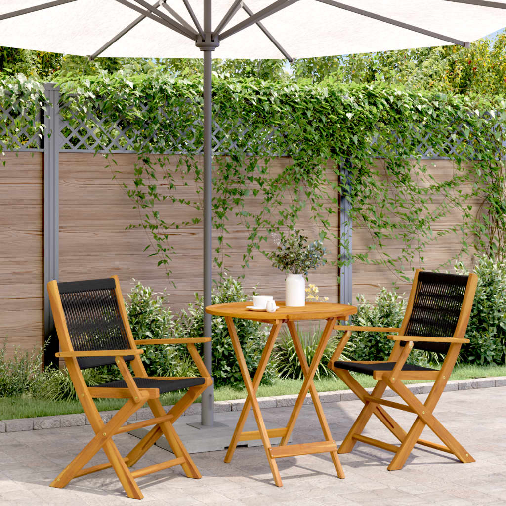Set Mobilier Bistro, 3 Piese, , Polipropilenă Și Lemn Masiv