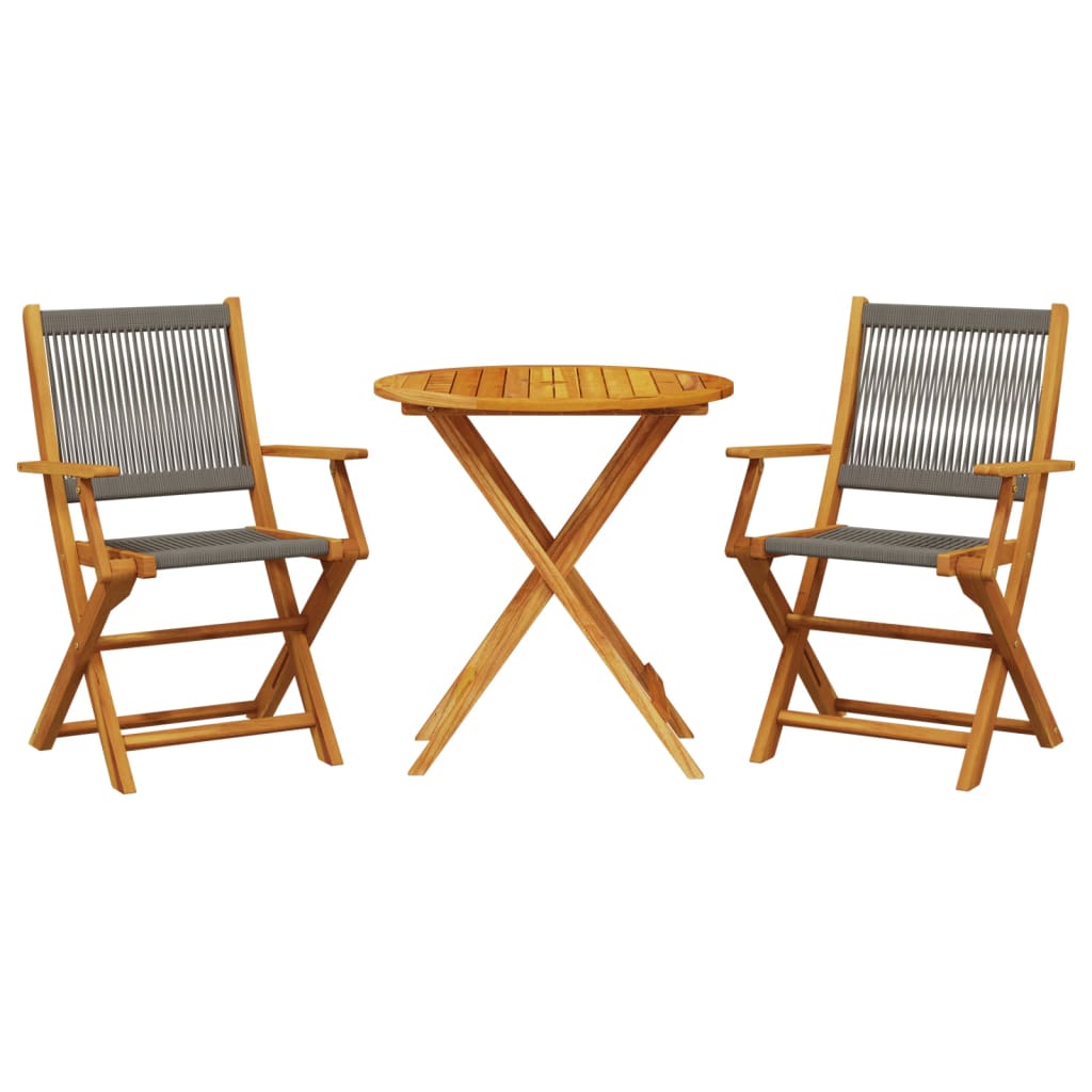 Set Mobilier Bistro, 3 Piese, , Polipropilenă Și Lemn Masiv