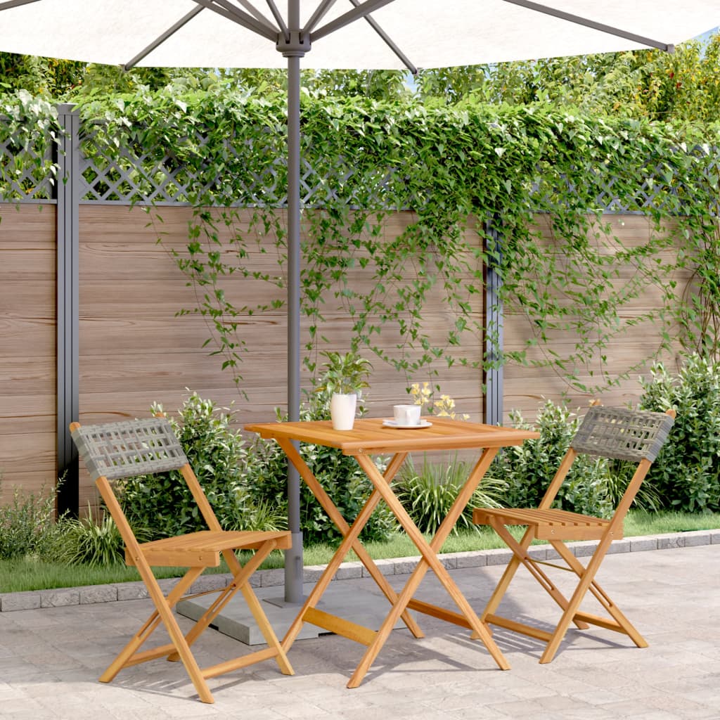 Set Mobilier Bistro, 3 Piese, Poliratan /Lemn Masiv