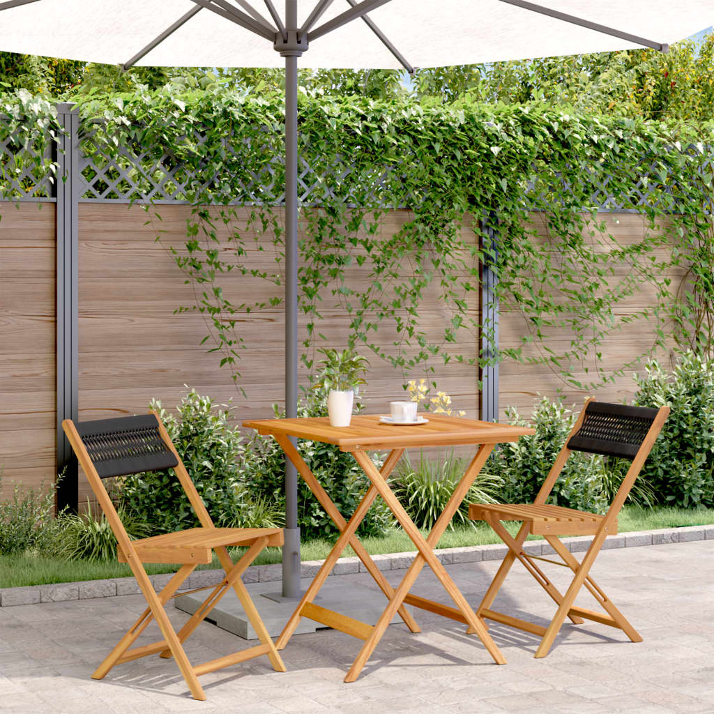 Set Mobilier Bistro, 3 Piese, , Polipropilenă Și Lemn Masiv