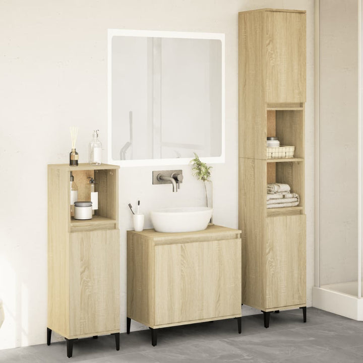 Set Dulapuri De Baie, 3 Piese, Gri Sonoma, Lemn Prelucrat