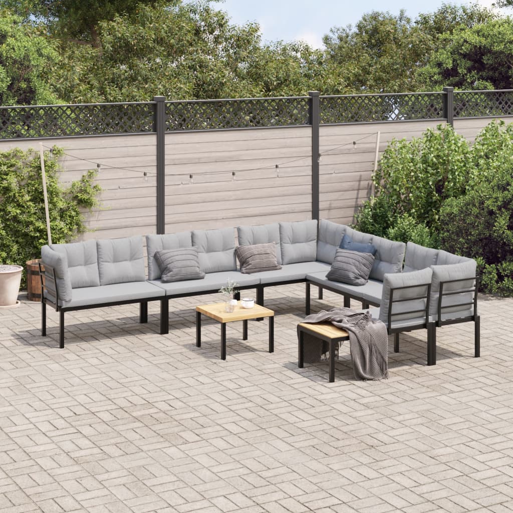 Set Canapea De Grădină, 6 Piese, Cu Perne, Negru, Oțel Vopsit