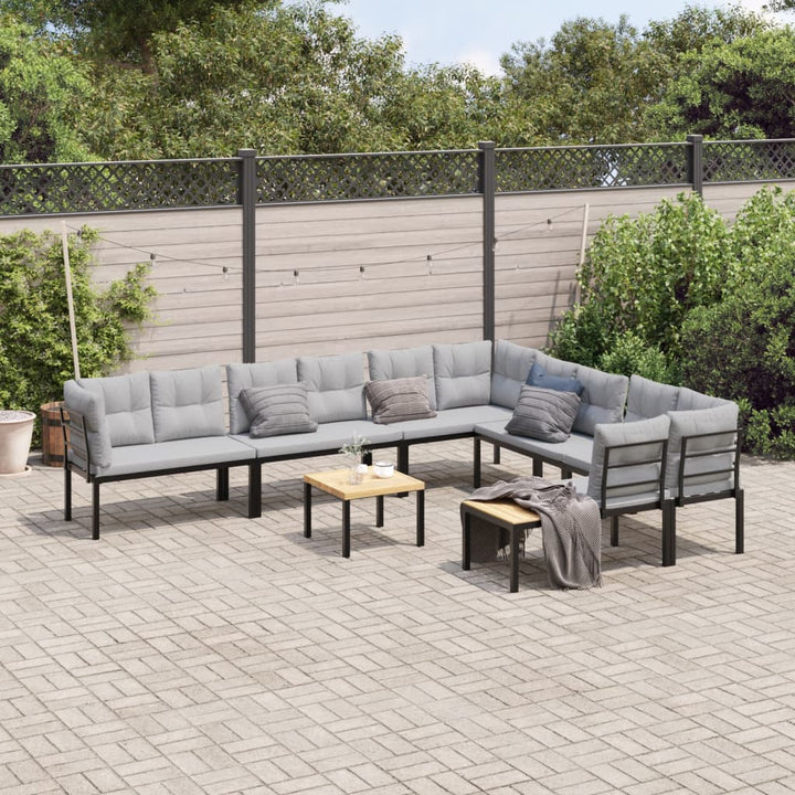 Set Canapea De Grădină, 6 Piese, Cu Perne, Negru, Oțel Vopsit