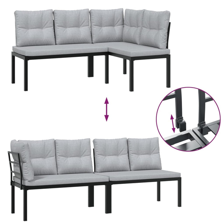 Set Canapea De Grădină, 6 Piese, Cu Perne, Negru, Oțel Vopsit