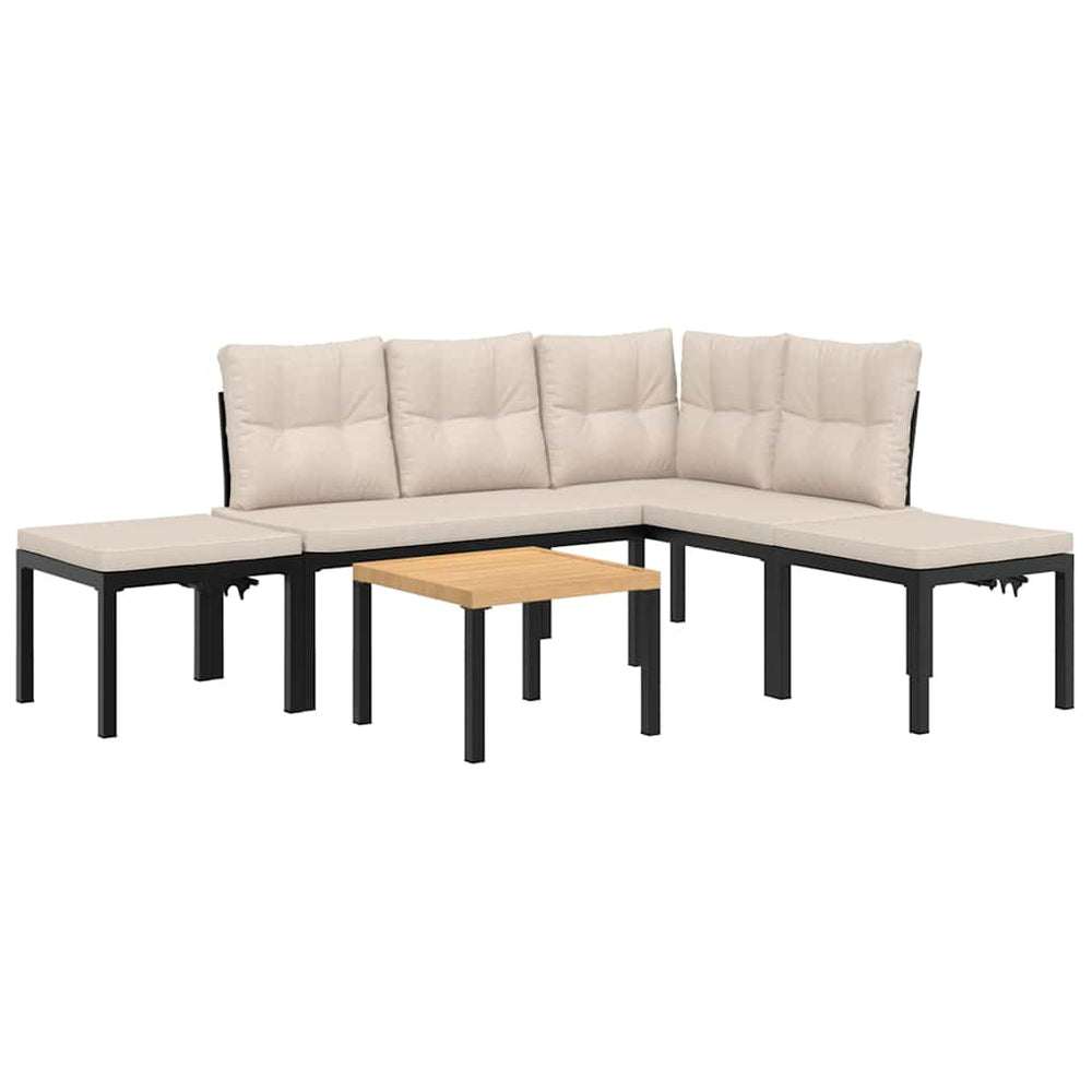 Set Canapea De Grădină, 5 Piese, Cu Perne, Negru, Oțel Vopsit