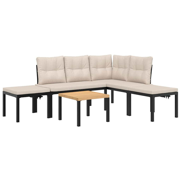 Set Canapea De Grădină, 5 Piese, Cu Perne, Negru, Oțel Vopsit