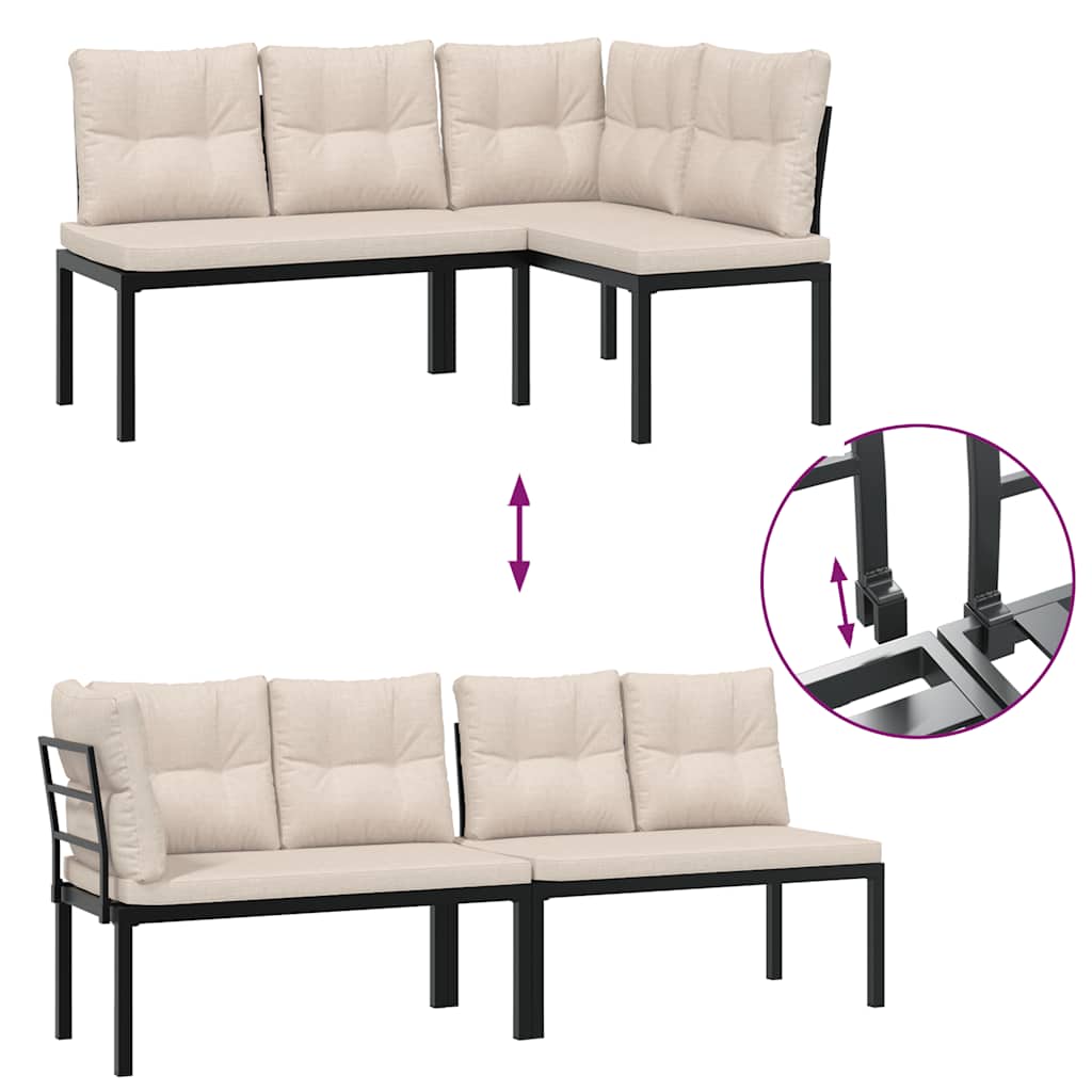 Set Canapea De Grădină, 5 Piese, Cu Perne, Negru, Oțel Vopsit