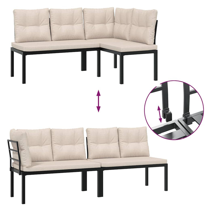 Set Canapea De Grădină, 5 Piese, Cu Perne, Negru, Oțel Vopsit