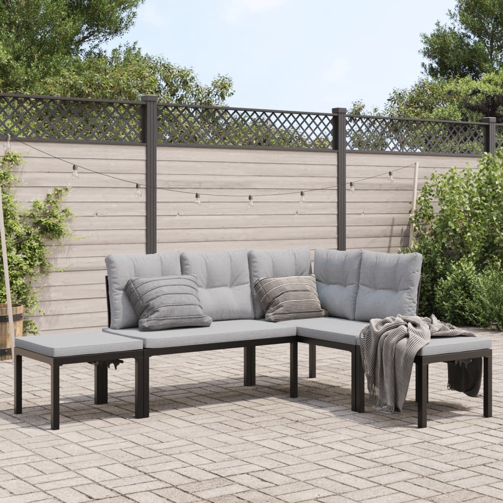 Set Canapea De Grădină, 5 Piese, Cu Perne, Negru, Oțel Vopsit